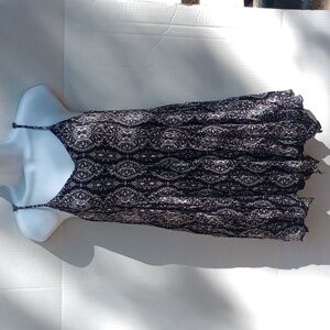 Large Black & White Lily Rose Paisley Handkerchief Cami Spaghetti Strap Sundress